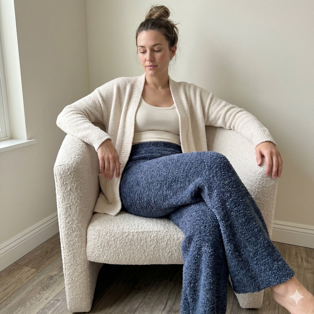 Barefoot Dreams CozyChic Pants Womens Medium Blue Straight Leg Lounge Cozy Hygge